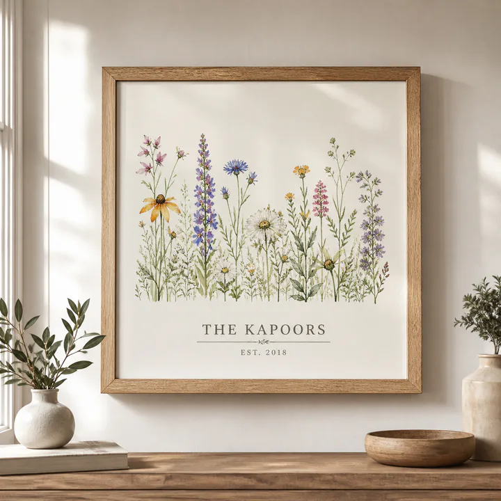 Personalized family name botanical print for parents